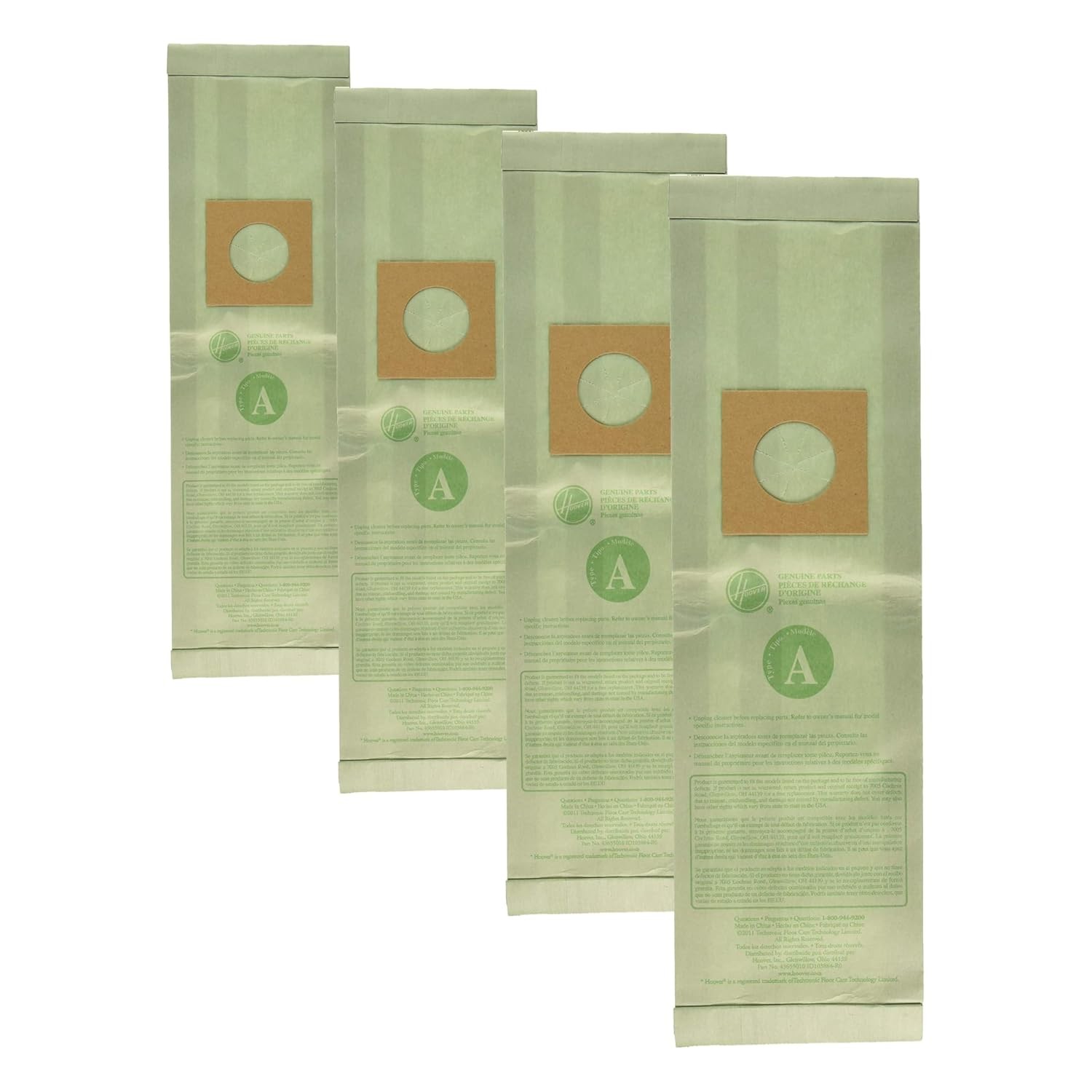 Hoover Vacuum Cleaner Bags for Upright Vacs, Pack of 3, White-Green, Type A, Par