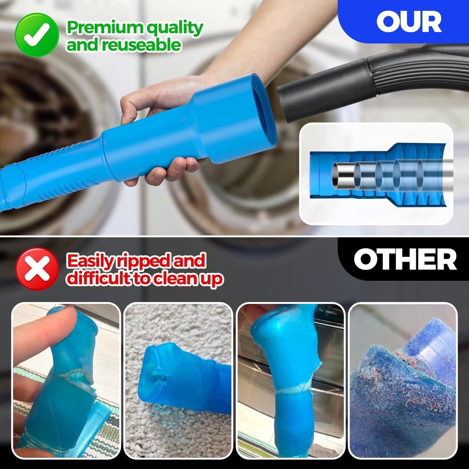 Dryer Vent Cleaner Kit, Vacuum Hose & Brush for Lint Trap Cleaning | Flexible