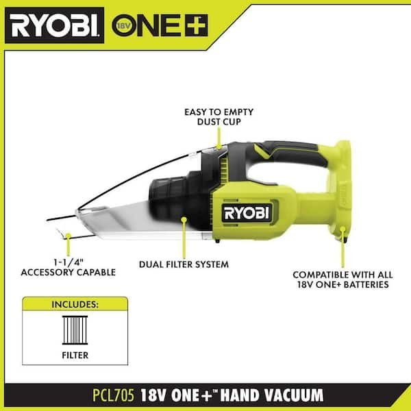 Ryobi ONE 18V Cordless Multi-Surface Handheld Vacuum Tool Only (PCL705B)