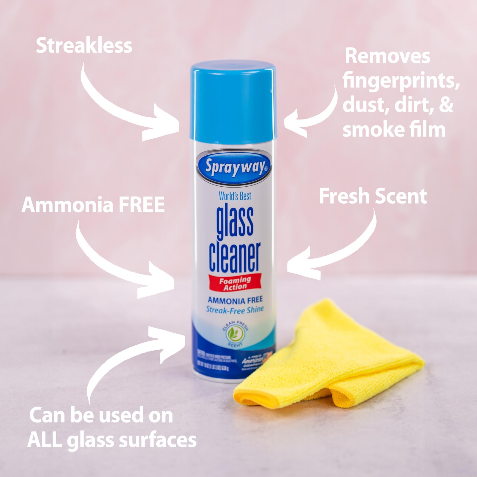 Glass Cleaner Foaming Aerosol Spray, 19oz, Pack of 2 | Ammonia-Free, Streakless,