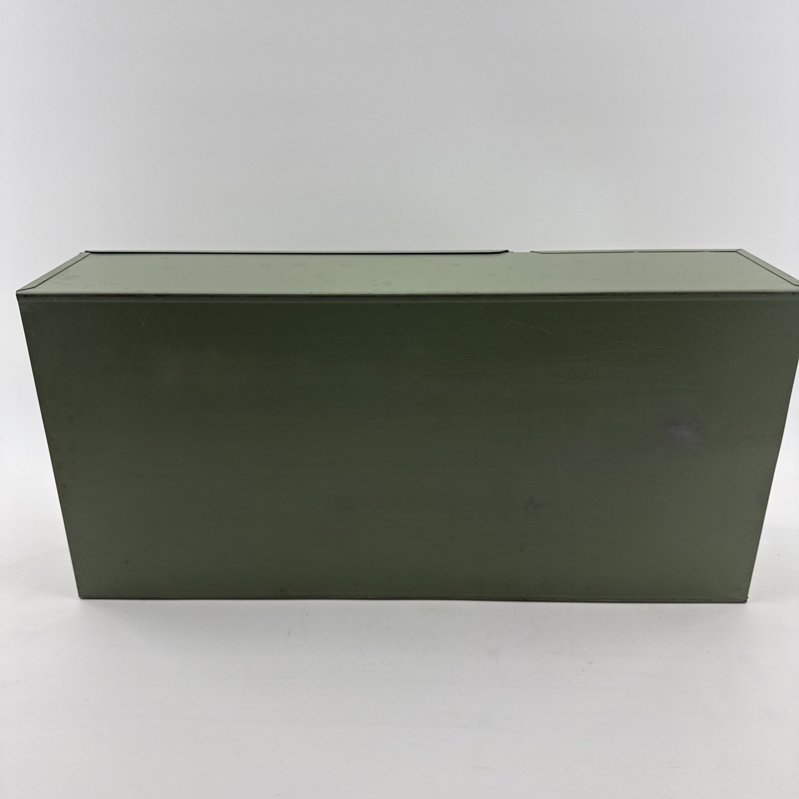 Vintage X-10 Light Green Metal Storage Box 21.5x10x5 Slide Lid