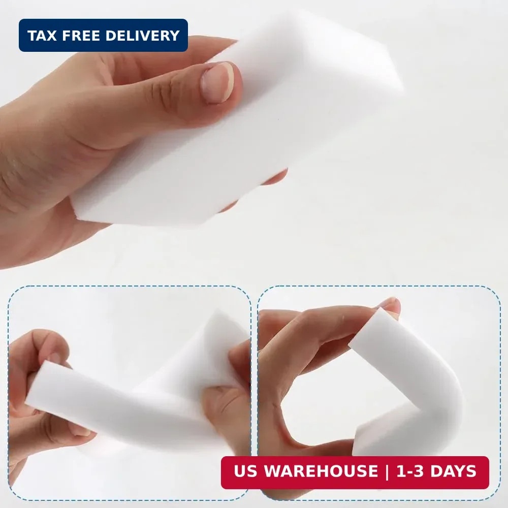 100 Pack Heavy Duty Melamine Sponges, Magic Cleaning Foam Eraser Pads, Bulk | No