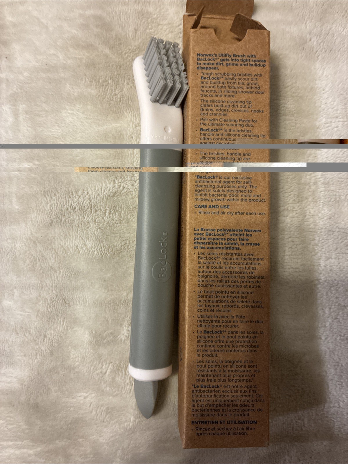 Norwex Utility Brush with BacLock Grey White Grout and Crevice Cleaning Tool NEW