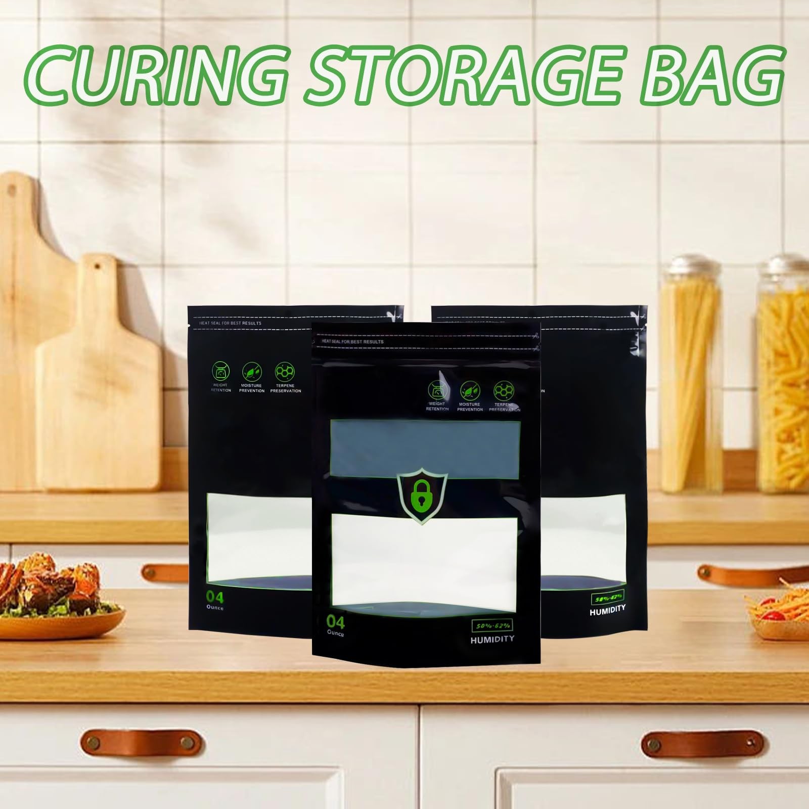 15 Pcs 1/4 LB Storage Terp Bag 58%-62% RH 2-Way 0.11829 liters, black