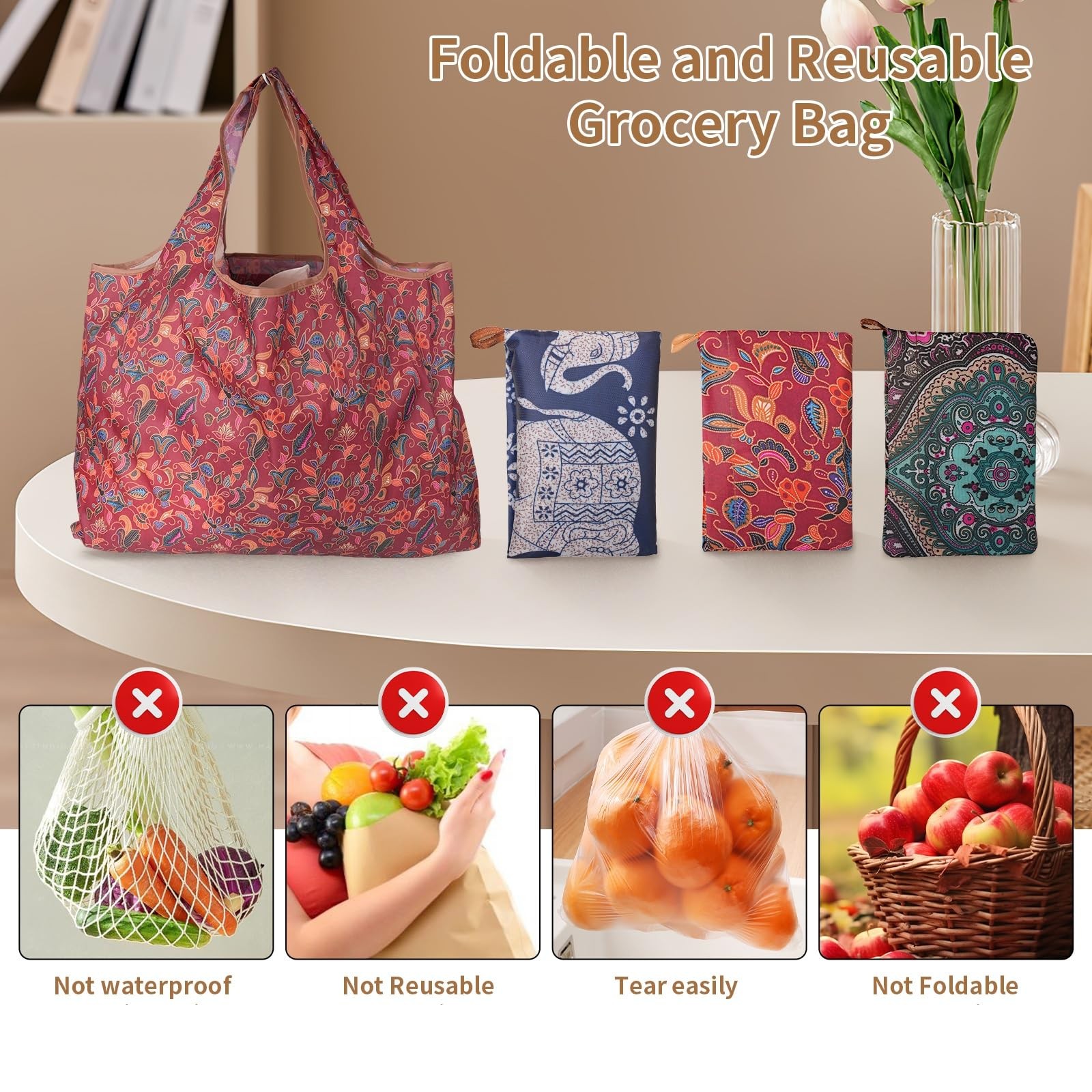 Extra Large Foldable Grocery Bag 22×15 Inch Holds 44 Lb Reusable 3 PCS