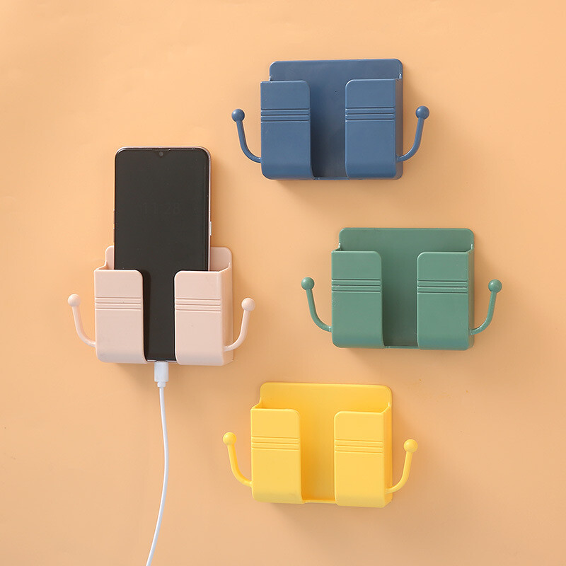 Wall Mounted Phone Charging Organizer Remote Controller Storage Box Plug Holder