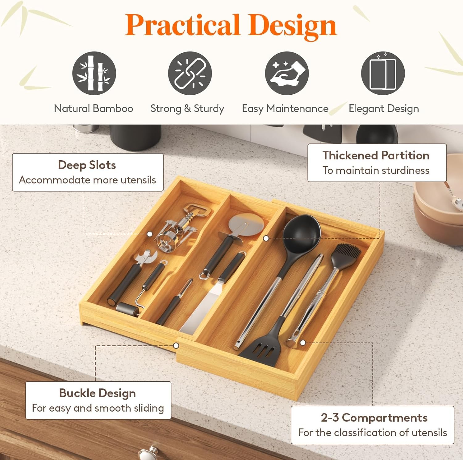 Utensil Organizer for Kitchen Drawer, Expandable Cooking Utensil Tray, Cutlery
