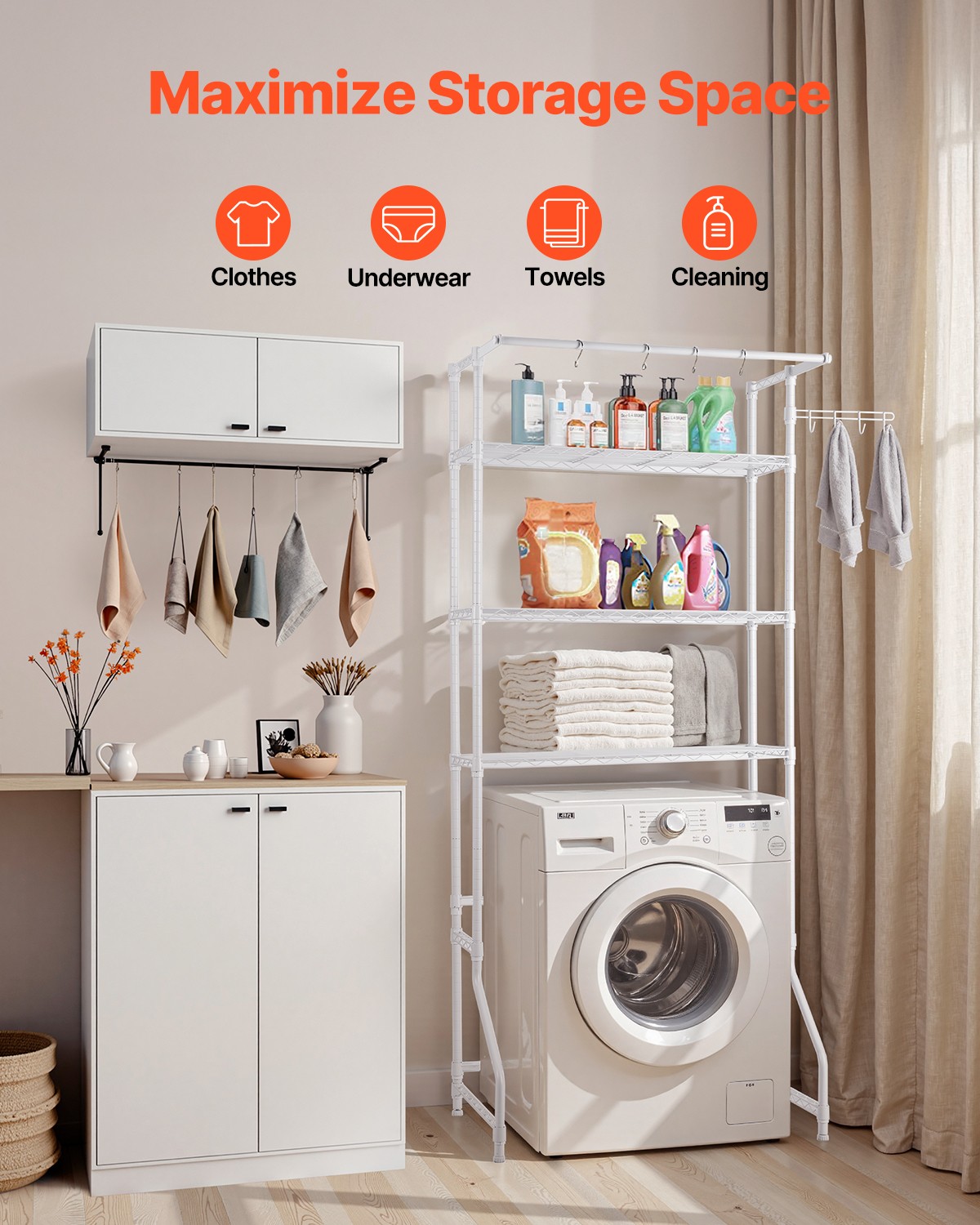 VEVOR Over Washer and Dryer Storage Shelf Single Row 3 Tiers Washer Rack White