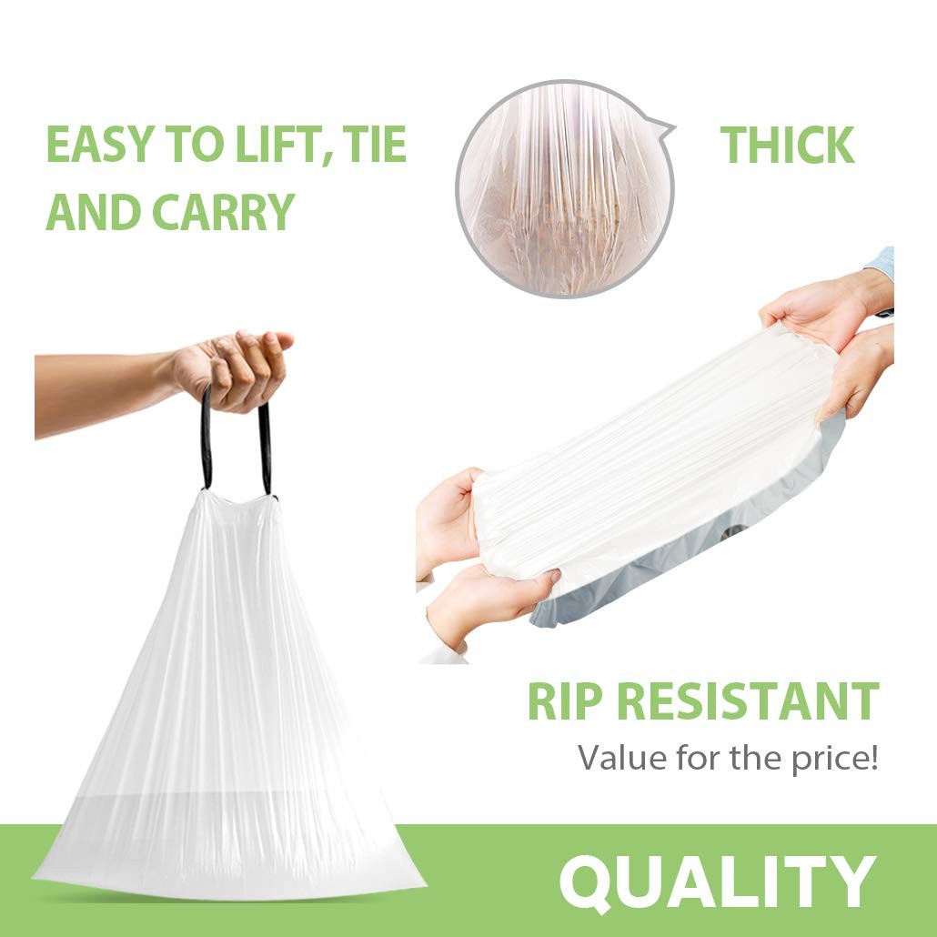 4 Gallon 72 Counts Strong Drawstring Trash Bags 1 Count (Pack of 72), White