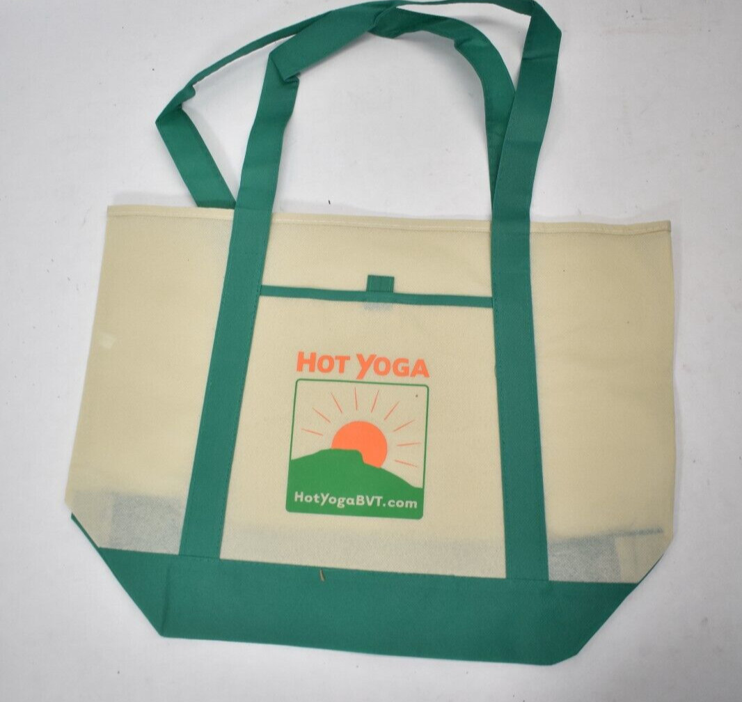 Lot of 10 Hot Yoga Shopping Carry Bag Green/Beige BRANDED Dual Straps 17″x13″
