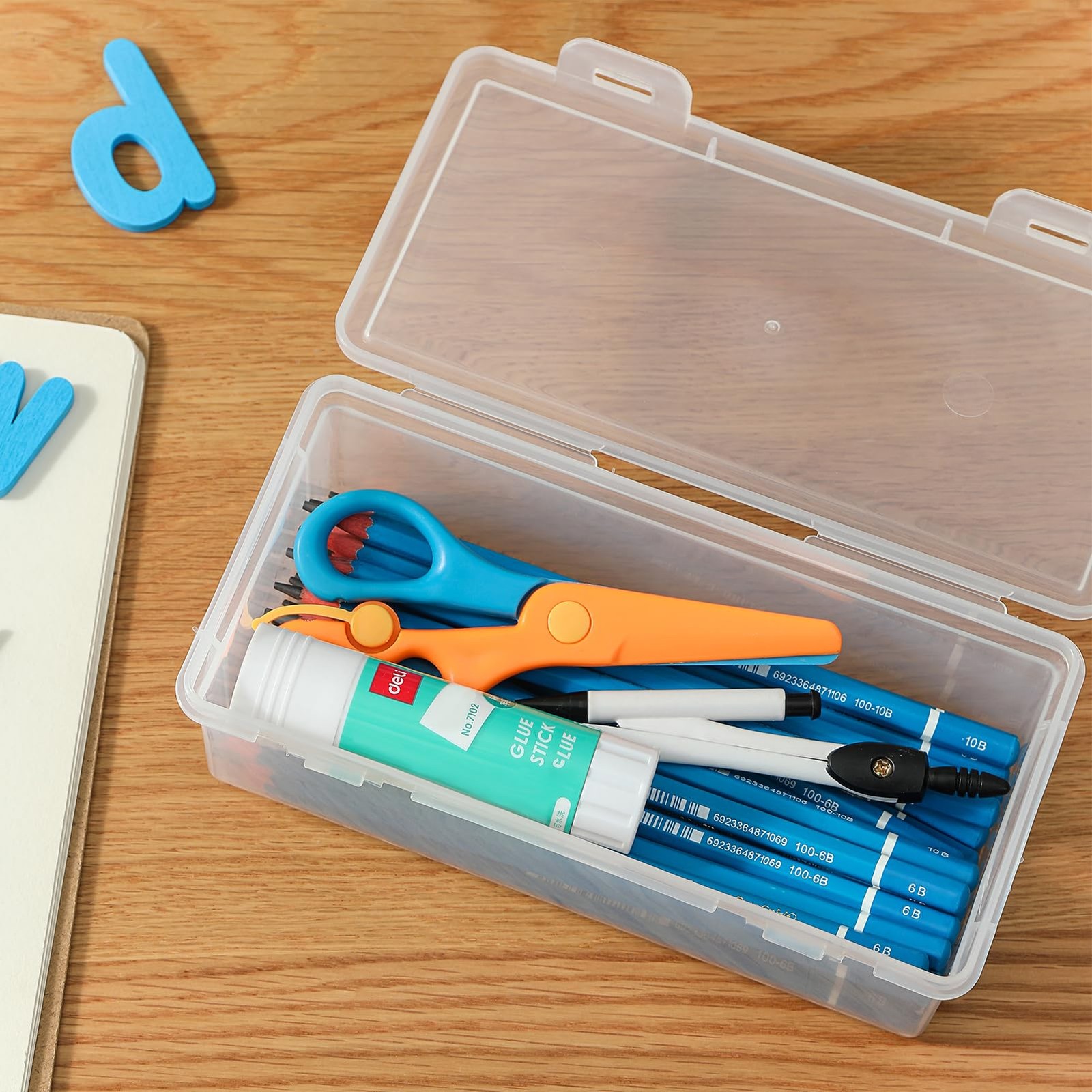 Clear Translucent Pencil Cases and Pencil Boxes, 8-Pack Stackable Plastic Pen…