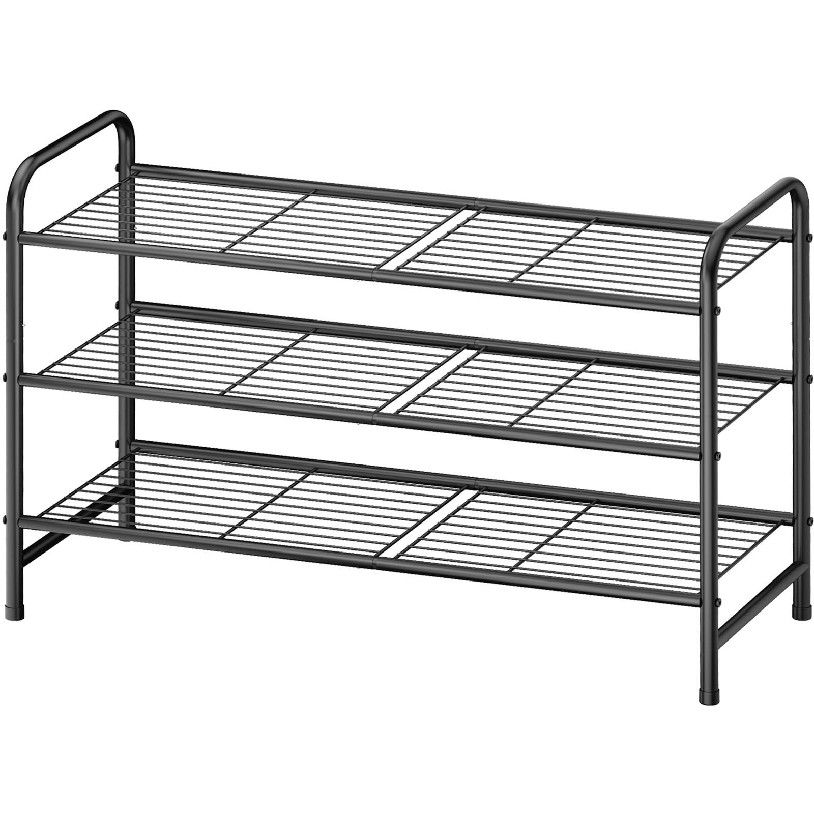 Stainless Steel Shoe Rack Organizer, 25.6″ Wide – 3 Tier, Black