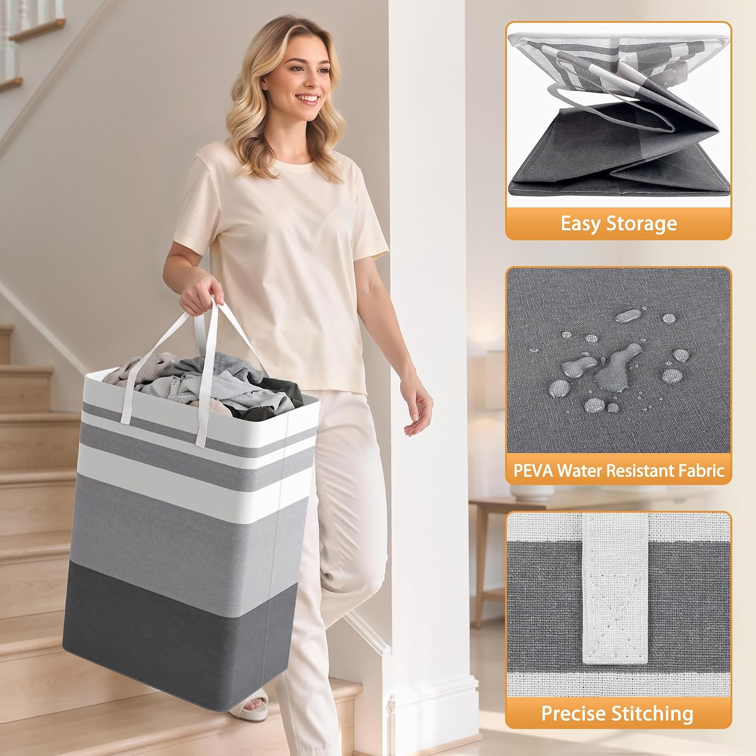 2 Pack Large Laundry Baskets, Laundry Hampers Bags (Grey 75Lx2) | Waterproof, Fr