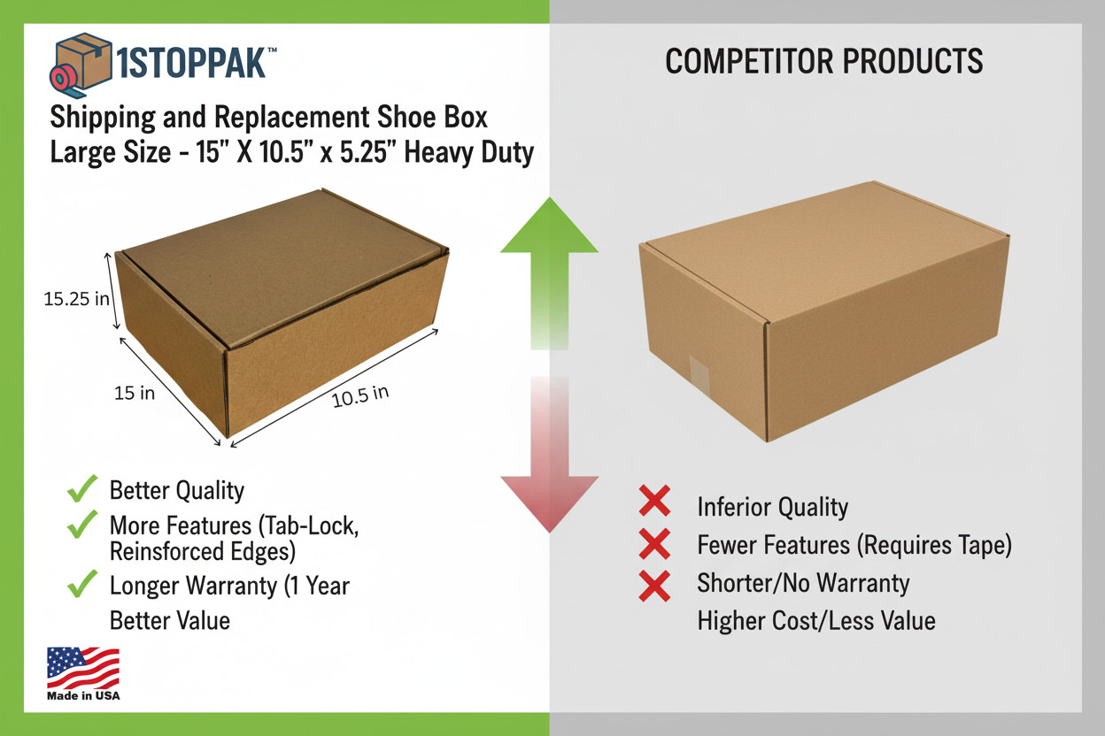 Shipping and Replacement Shoe Box Large Size – 15″ X 10.5″ X 5.25″ Heavy Duty
