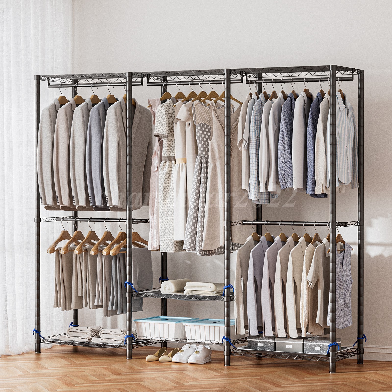 960 LBS Portable Wardrobe Closet Clothes Rack Storage Organizer with Cover Grey