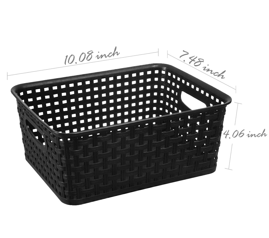6 Pack Black Plastic Woven Storage Baskets Weave Organizer Kitchen Office Box