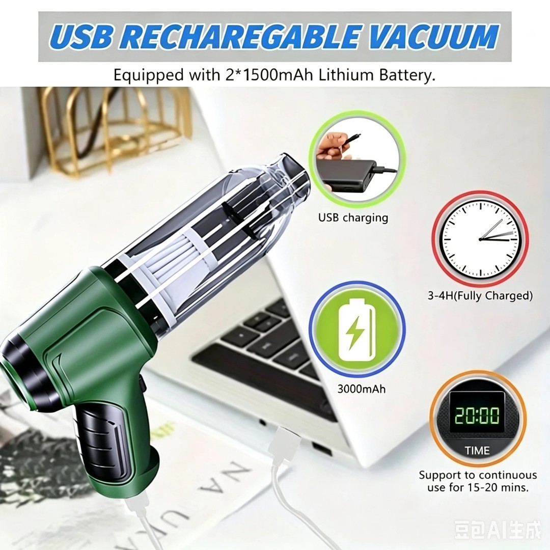 Cordless Handheld Vacuum Cleaner w/ Blower Strong Suction for Car and Home