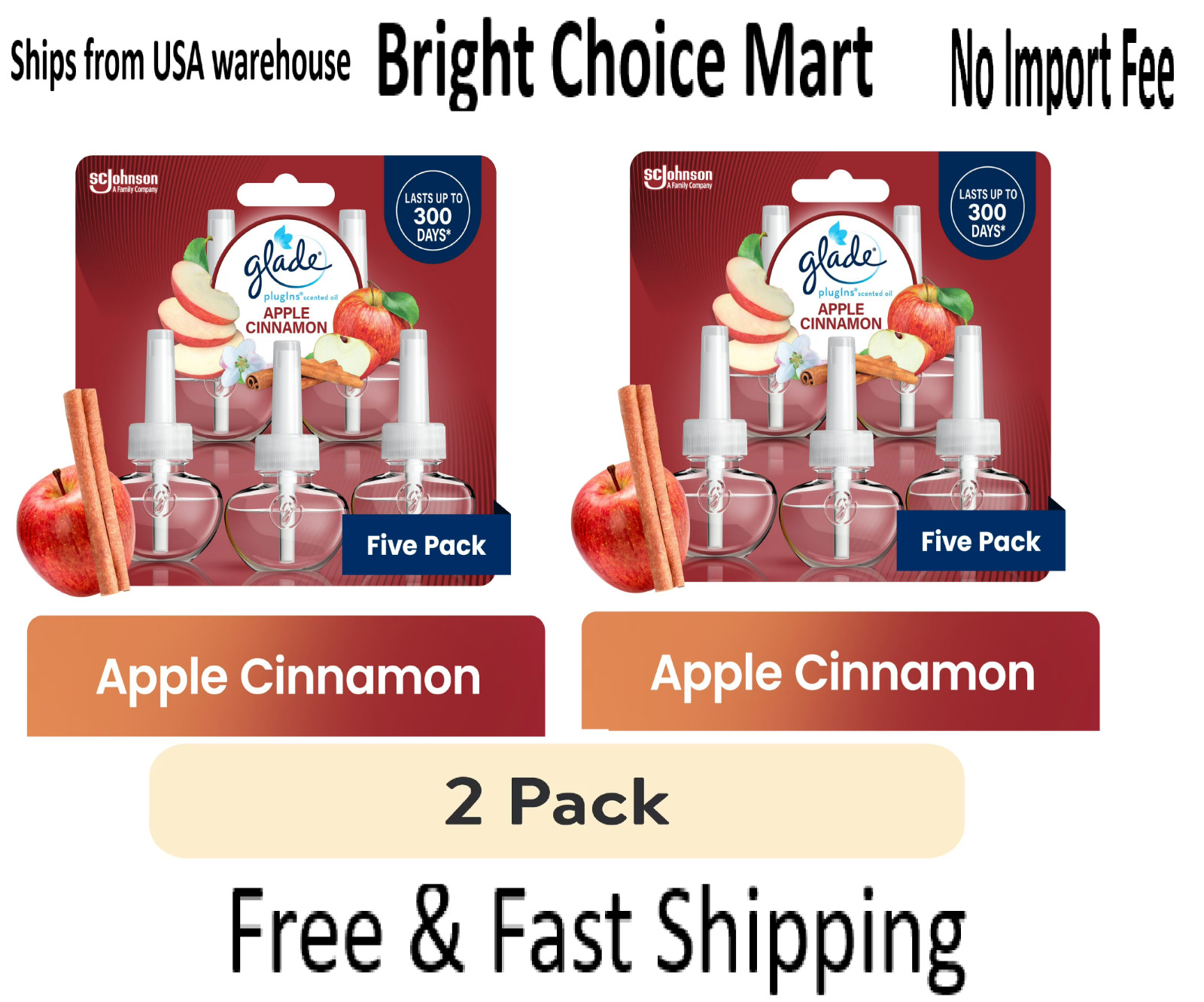 Glade PlugIns Scented Oil Refill 5 Refills Apple Cinnamon Air Freshener-2 Pack
