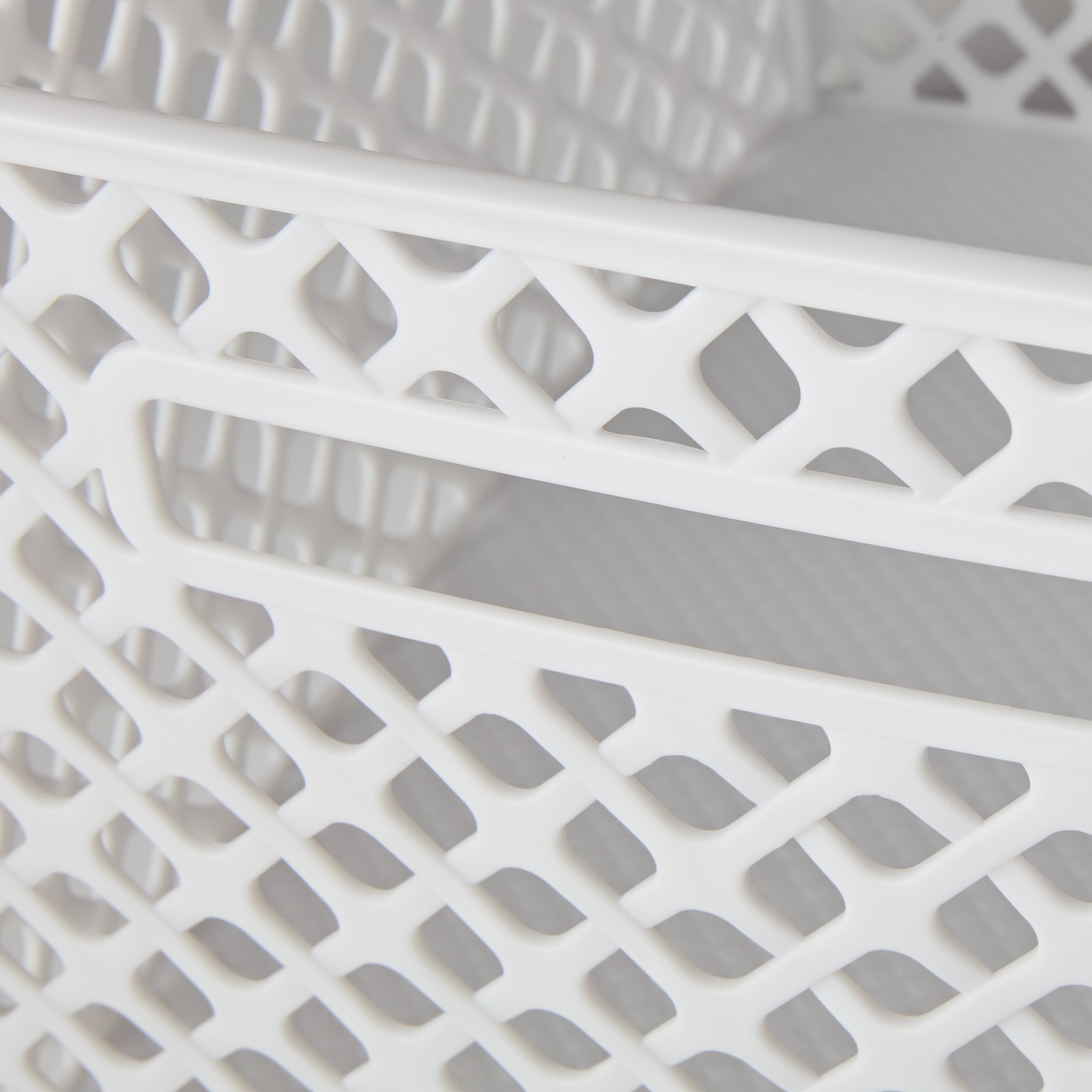 Large White Decorative Plastic Storage Basket, 14.7 in x 12 in x 8.5 in
