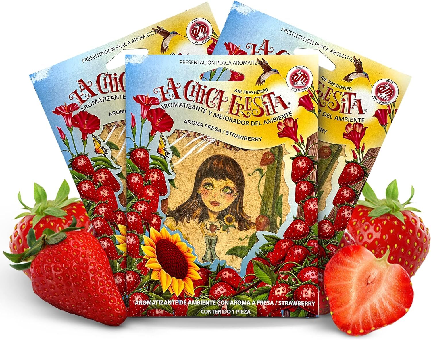 La Chica Fresita Car Air Freshener Original Plaque Strawberry (3-5 -10 Pack )