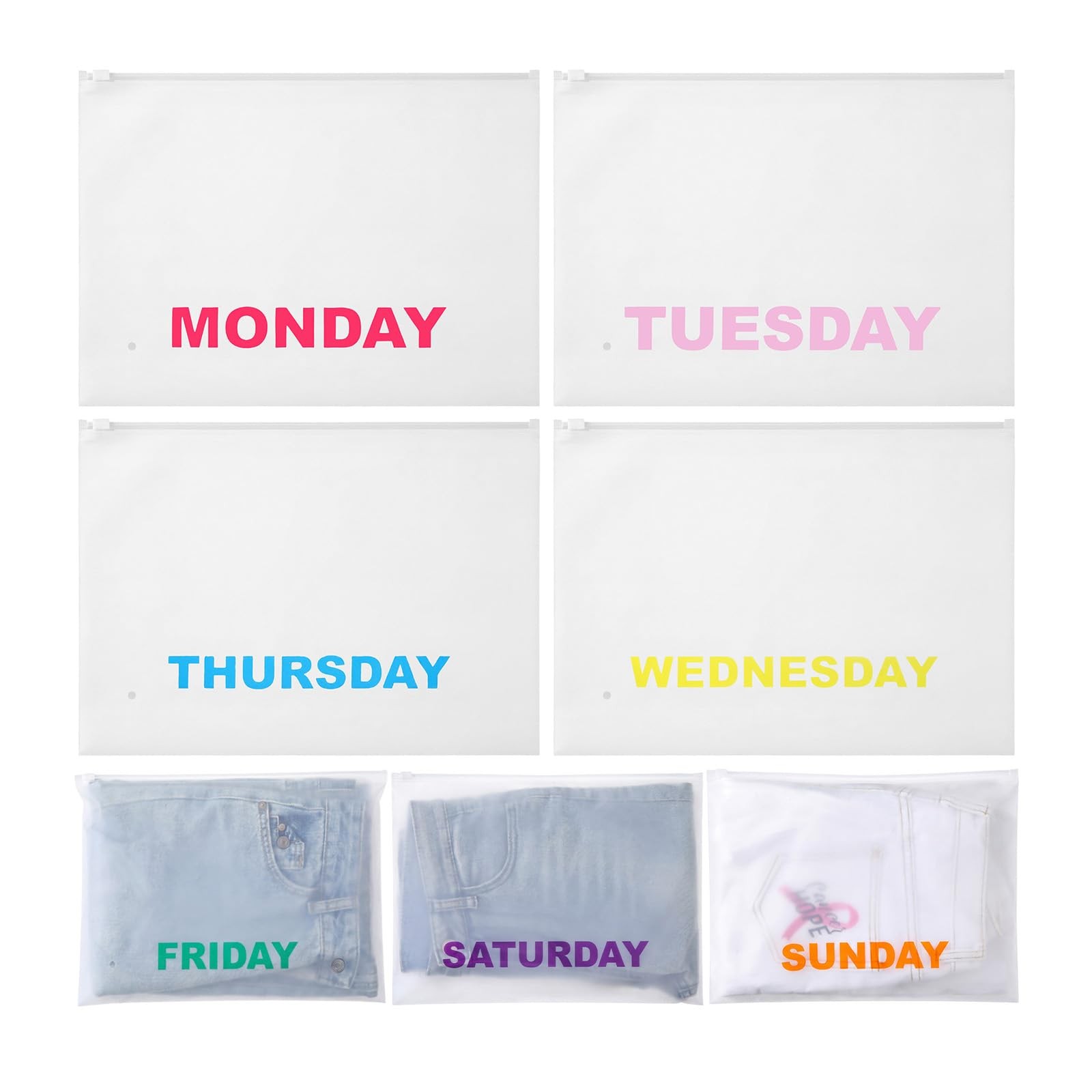 7 Pcs Days of The Week Packing Cube 10×14 Clothing Pouch Summer Camp Trunk Or…