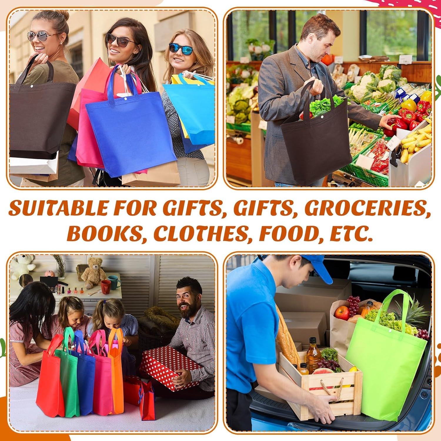 100 Pcs Reusable Shopping Bags Bulk
