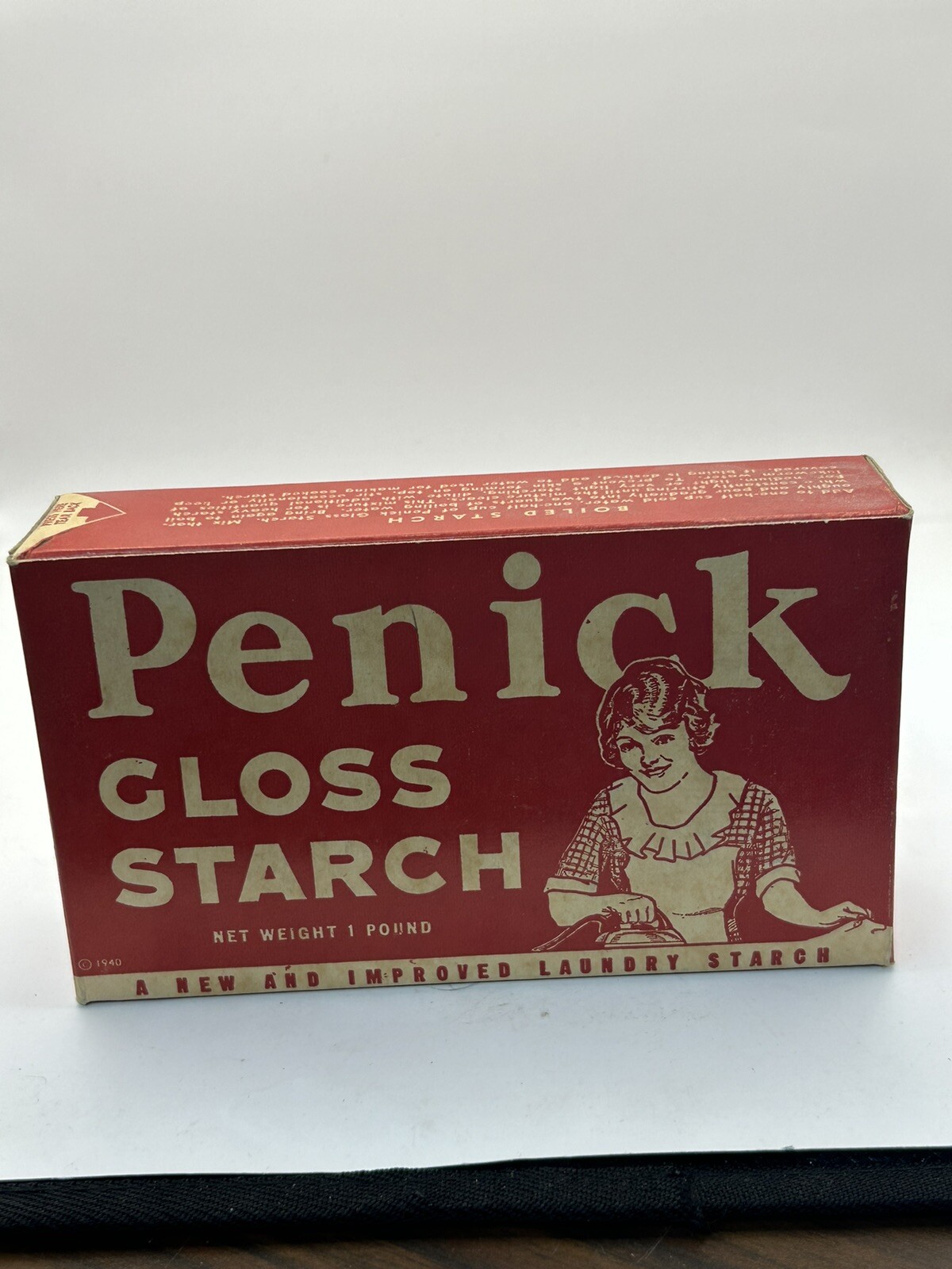 Penick Gloss Laundry Starch 16 oz NEW OLD STOCK Bright Graphics RED Display