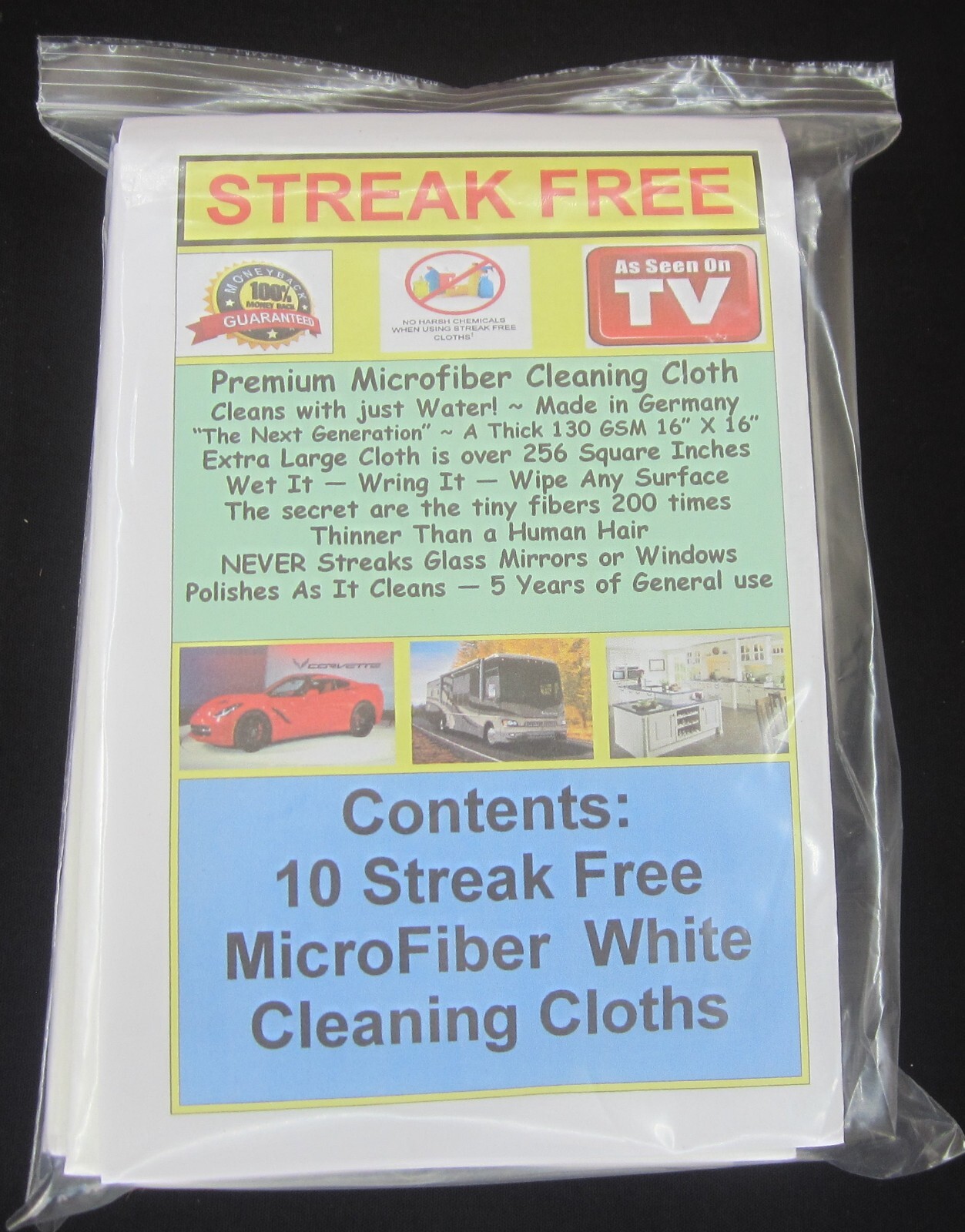 Streak Free Cloth 10 Pack Microfiber White FREE SHIPPING! Best 130 GSM Quality