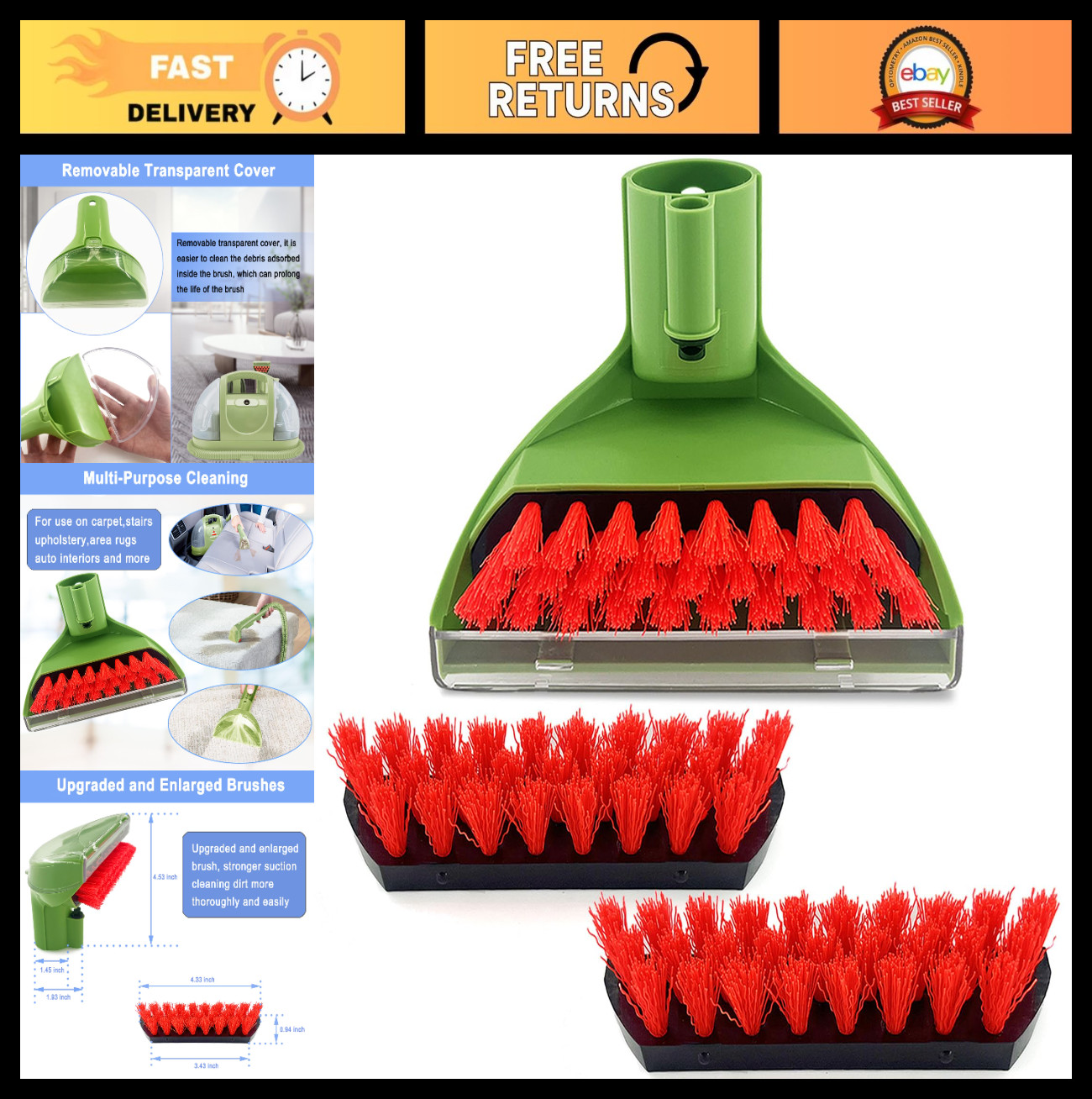 Detachable Tough Stain Brush Tool for Carpet Cleaners – Fits 1400B Series, 5.3