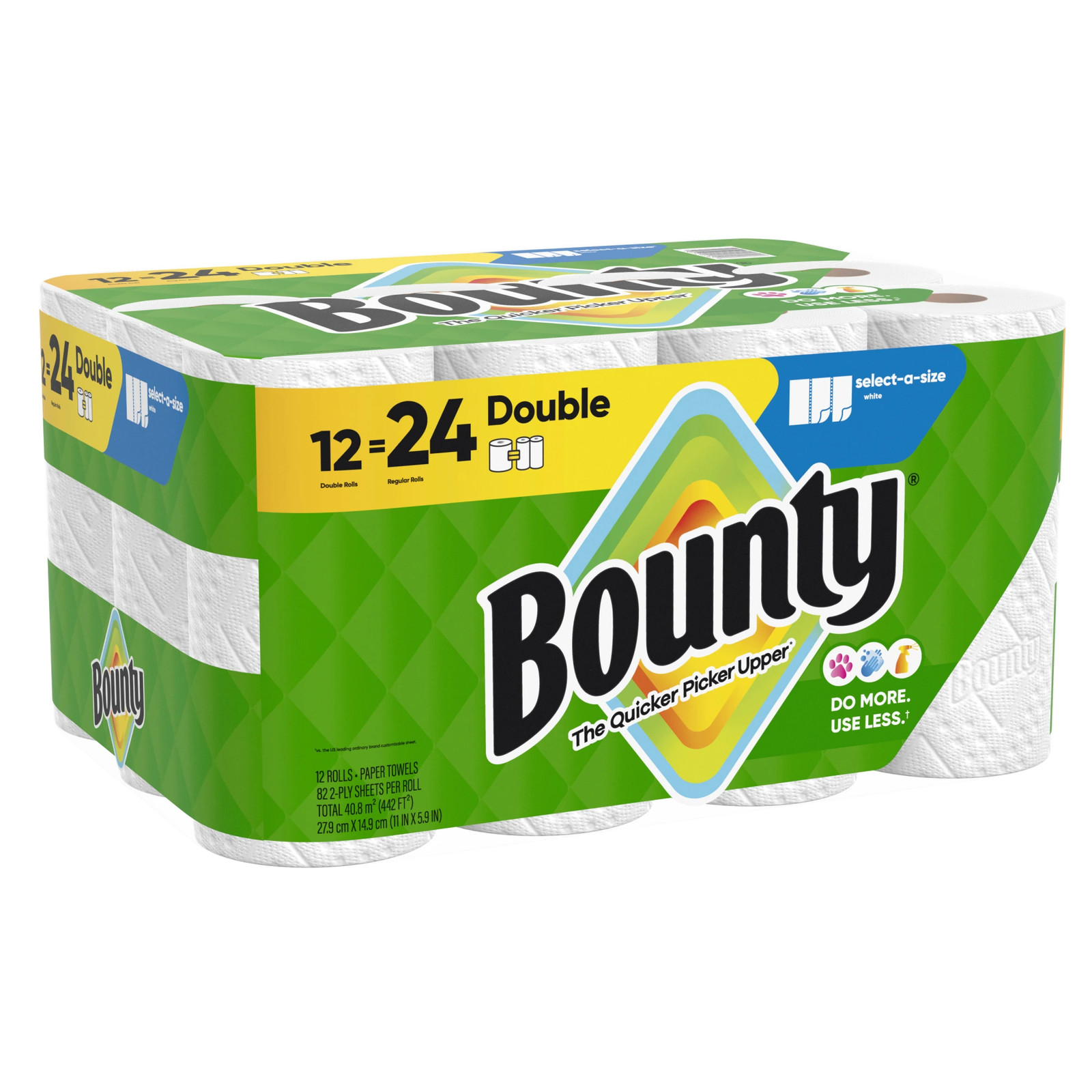 Bounty Paper Towels Select-A-Size Double Rolls, 12 Rolls Total, White