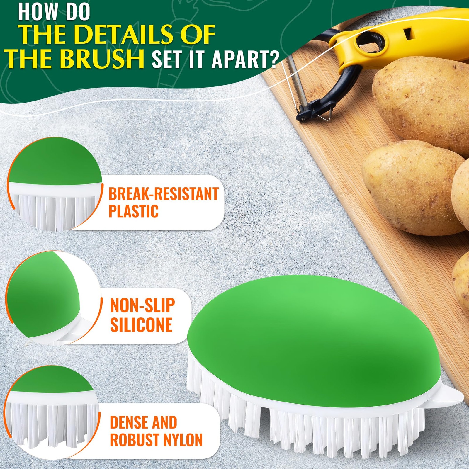 2 Pcs Vegetable Brush Scrubber – 2.3 x 3.9 Potato Brush Scrubber for Food wit…