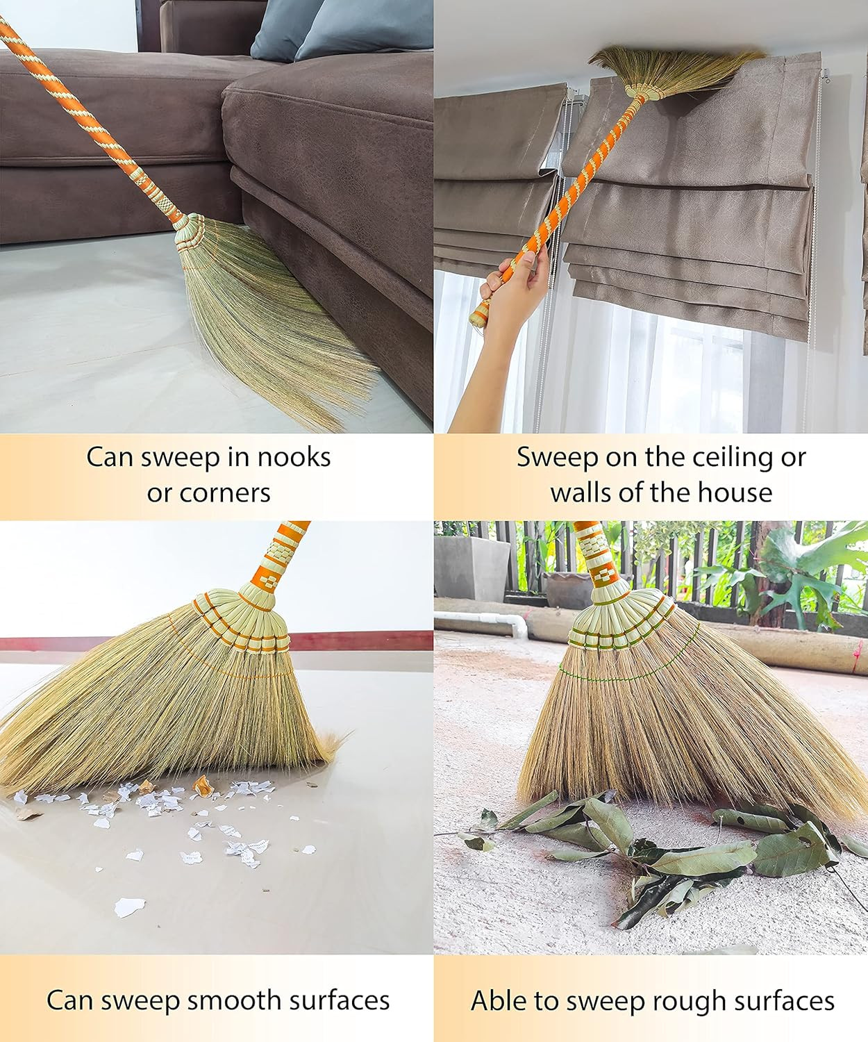 Asian Straw Broom Thai for Cleaning Floor,Housewarming Gift,Thai Vintage Retro G