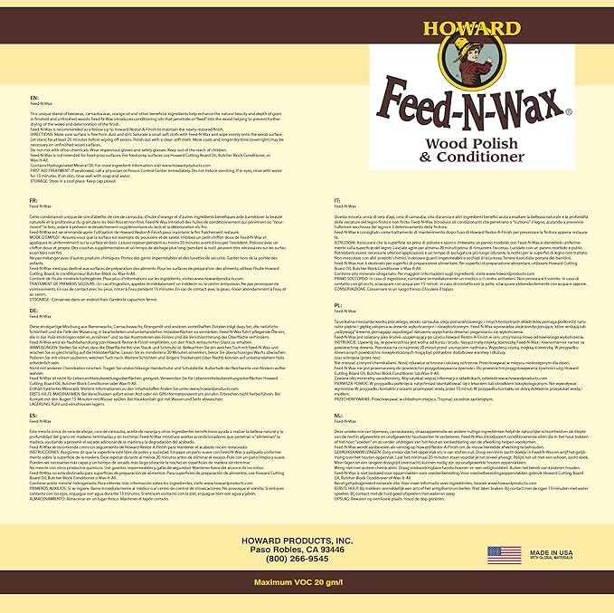 Howard FW0004 Feed-N-Wax Wood Polish and Conditioner, 4.7-Ounce