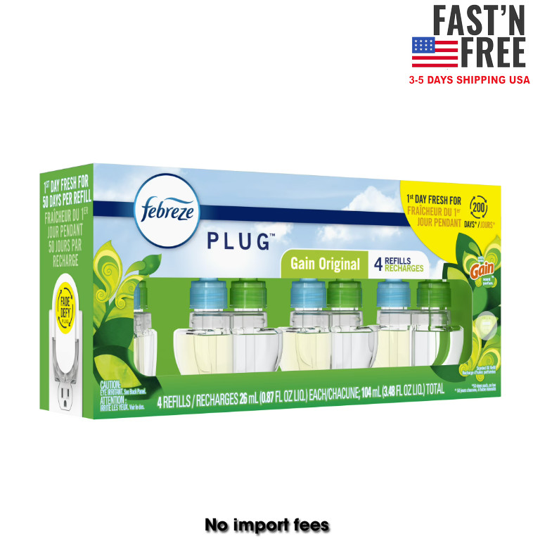 Febreze Plug In Air Freshener Scented Oil Refill Gain, 4 Count