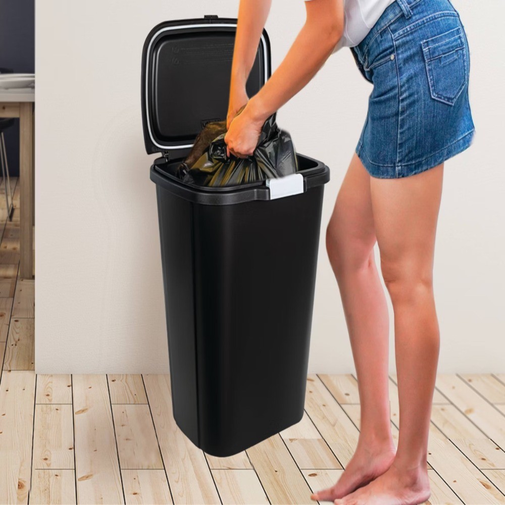 13gal Odor Block Trash Can Black:Kitchen Touch-Top Garbage Can,Tight-Fitting Lid