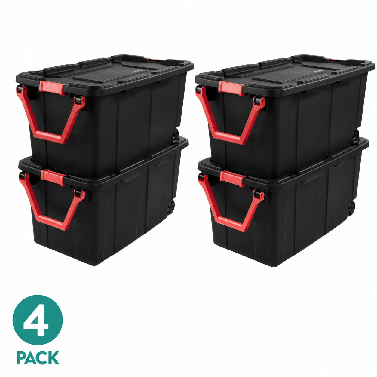 Sterilite 40 Gal Wheeled Industrial Storage Tote Bin Black Set of 4
