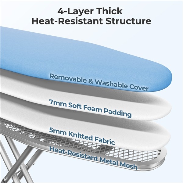 Foldable Height-adjustable Ironing Board with 4 Legs for Laundry, Living Room