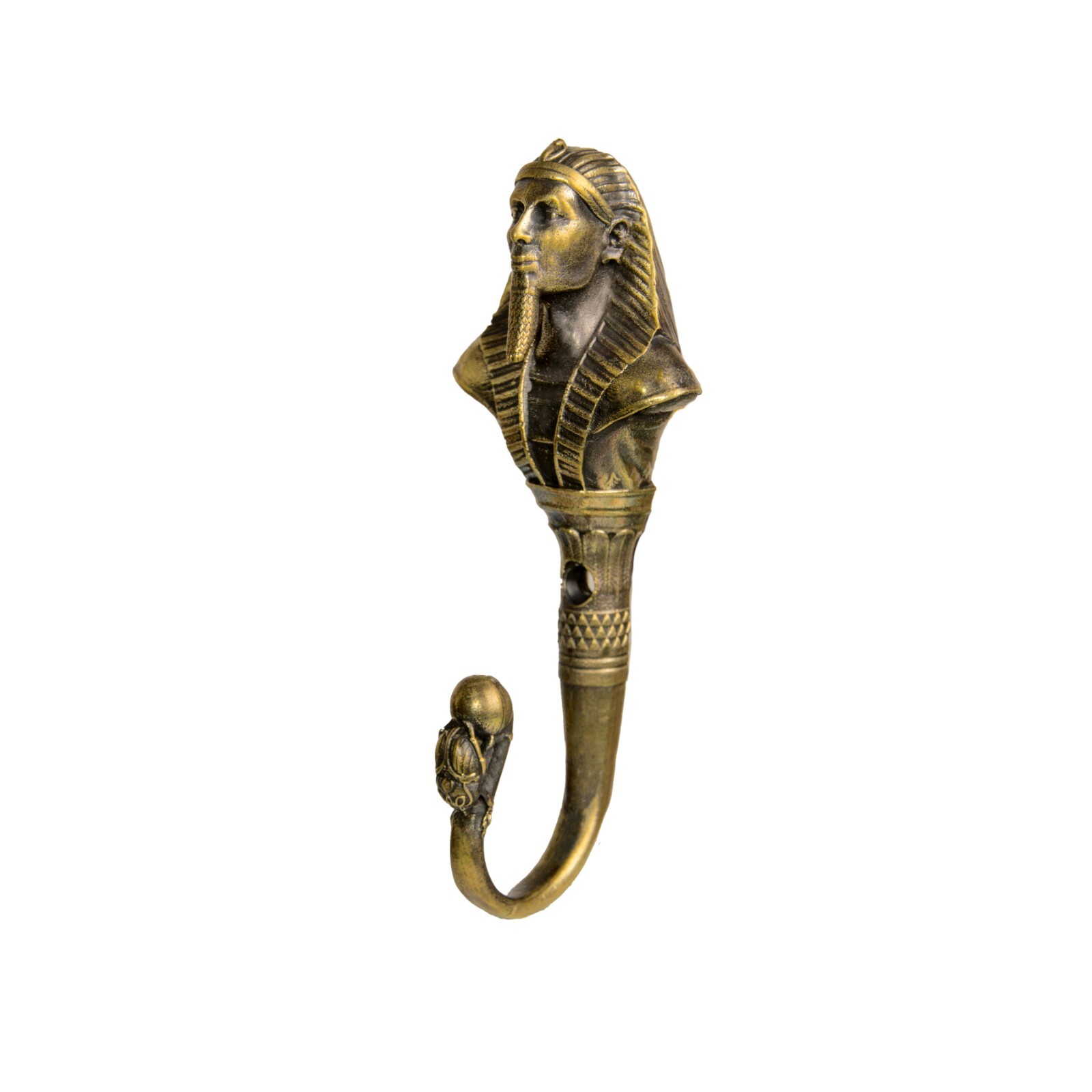 Pharaoh wall hook, a solid brass hook in the style of ancient Egypt.