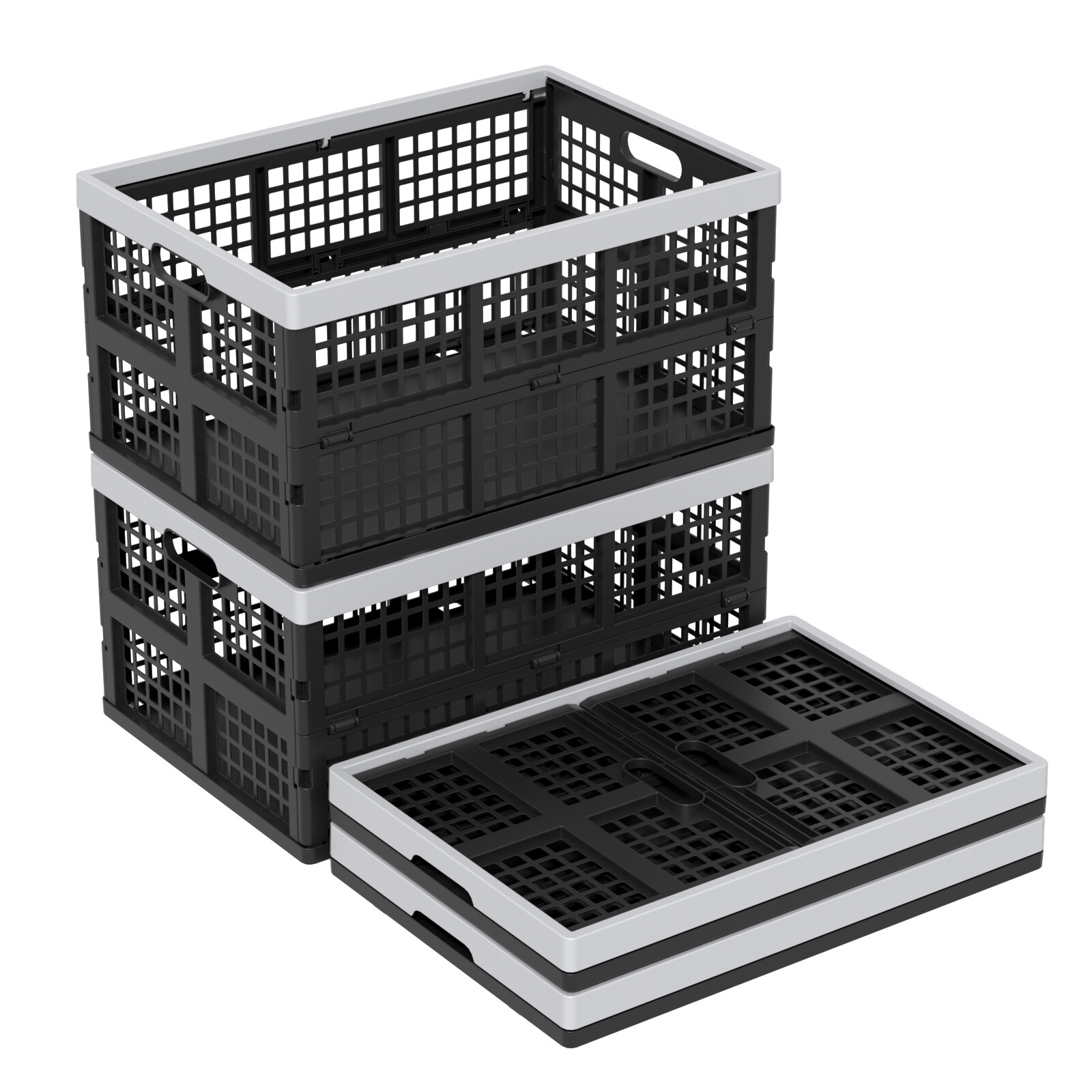 2/3/4-Packs 42 Liters Plastic Collapsible Storage Crate Folding Milk Crate Bins