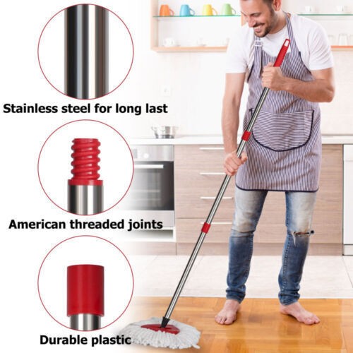 Spin Mop Stainless 4-Section Steel Pole Handle For O-Cedar Easywring RinseClean