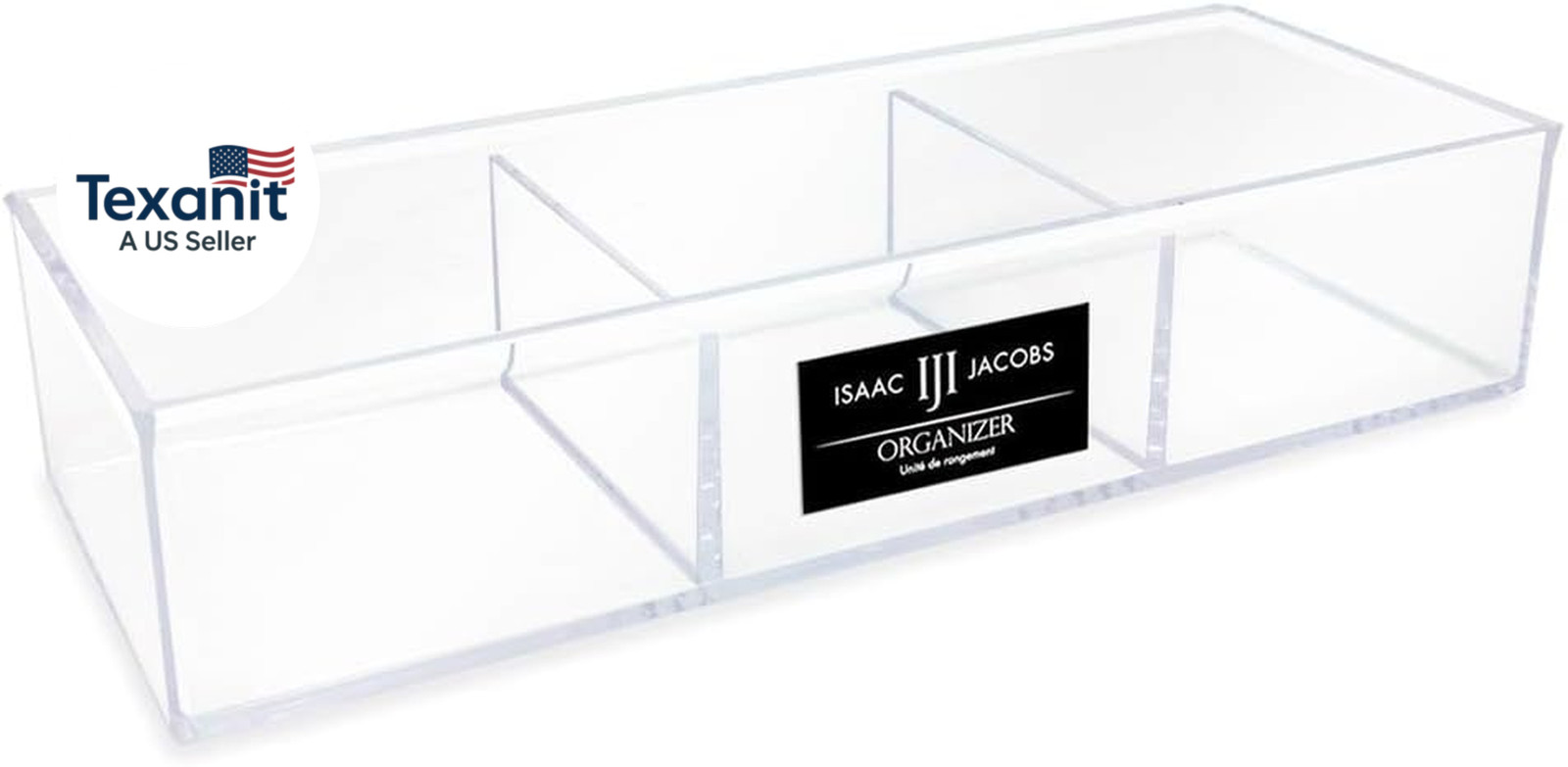 Large 3-Compartment Acrylic Stackable Organizer (12.9″ L X 5″ W X 2.7″ H), Multi