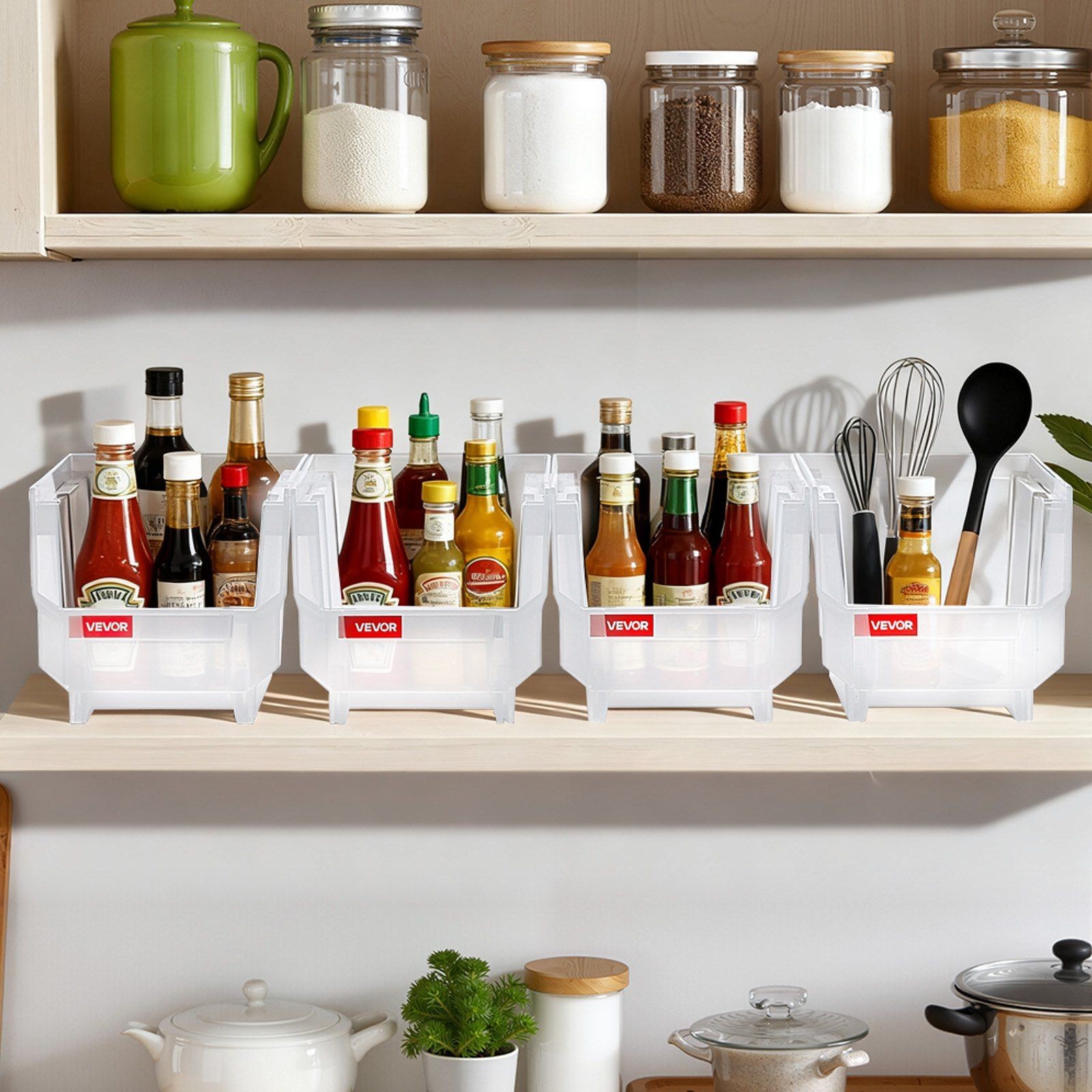 Stackable Transparent 10.9×5.5×5.1in 8-Pack Plastic Storage Bins