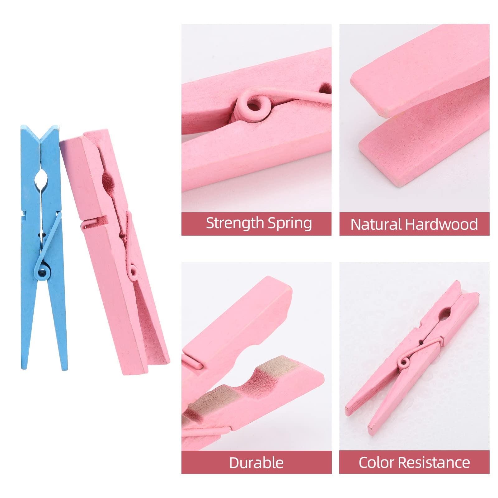 100pcs Colored Clothespins Wooden Heavy Duty Clothes Pins with Strength Spri…