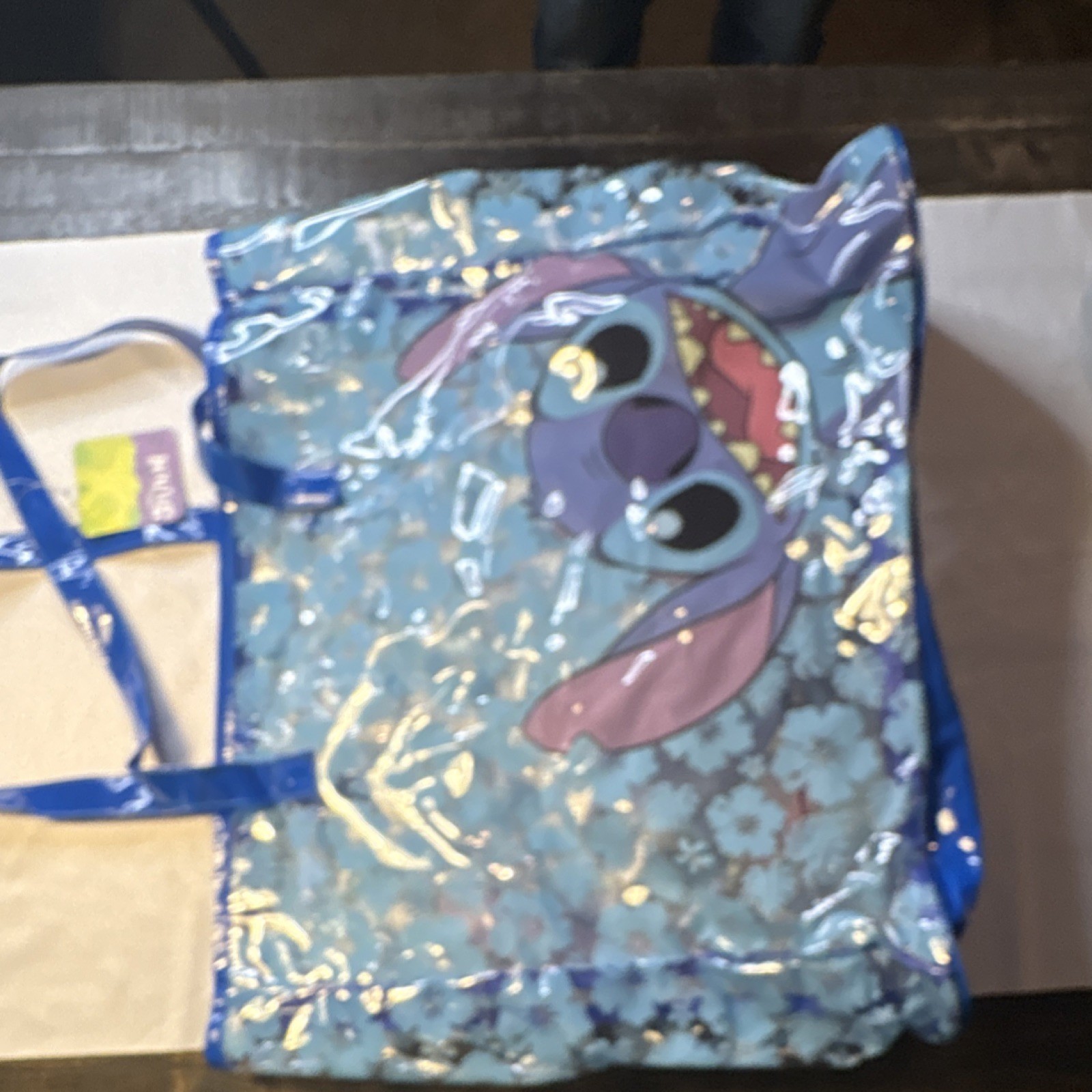 Disney Stitch Foldable Blue Plastic Reusable Shopping Bag Pop Art Tote