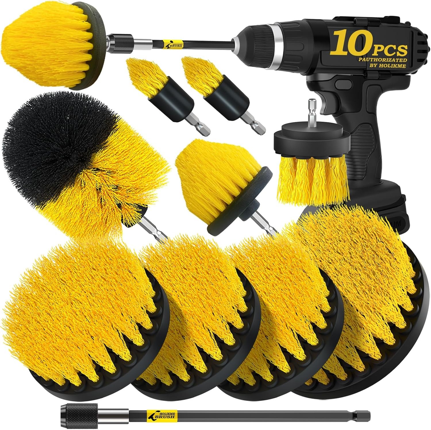 10Pieces Drill Brush Attachments Set, Power Scrubber Brush with Extend Long