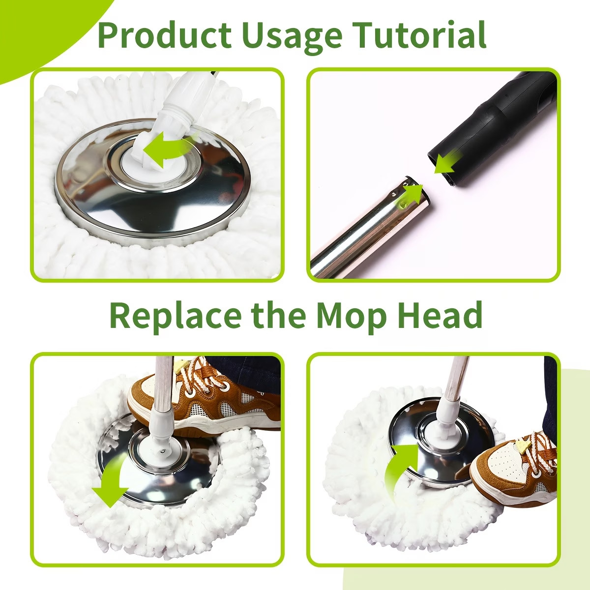 360° Spin Mop & Bucket Set w/ 3 Microfiber Heads, Stainless Steel Wringer