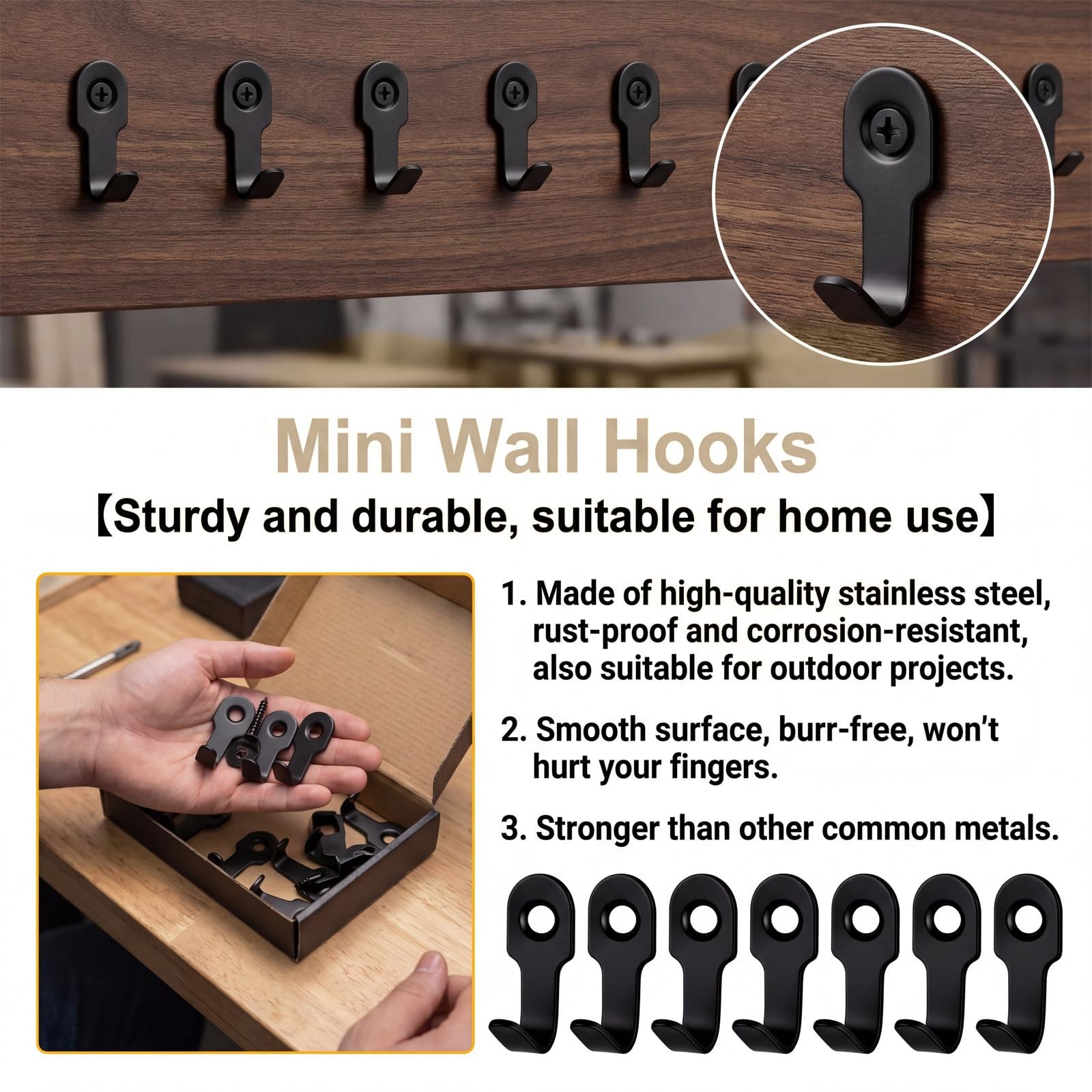 20 PCS Metal Small Wall Hooks with Screws Black Small Hook Stainless Steel Ke…