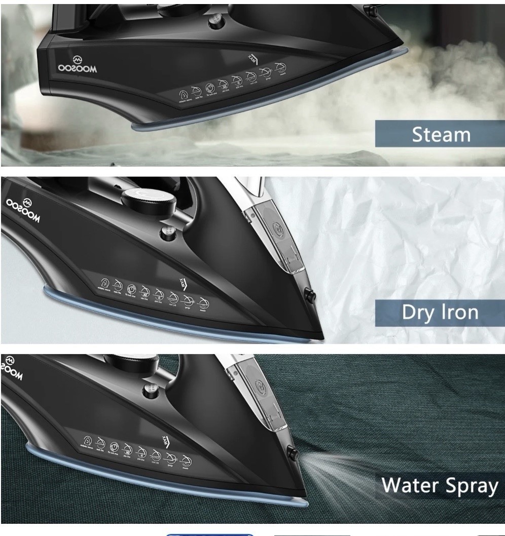 MOOSOO Steam Iron 1800W Portable Steam-Dry Iron Anti-drip Iron with Auto-Off
