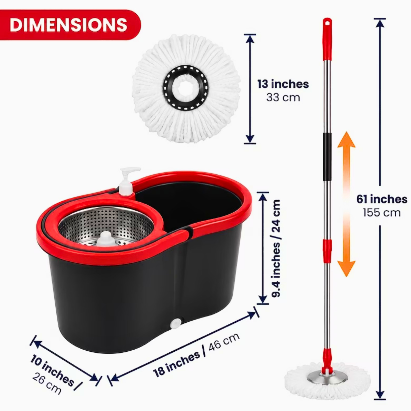 Spin Mop & Bucket Set 360° Rotating Floor Cleaning System with 4 Microfiber Head