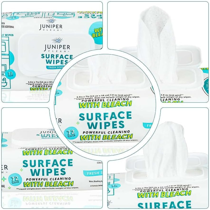 24 Pack Surface Cleaning Wipes with Bleach, All-Purpose Cleaner